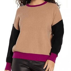 Express Colorblock Sweater - Tan, Black, and Pink XL